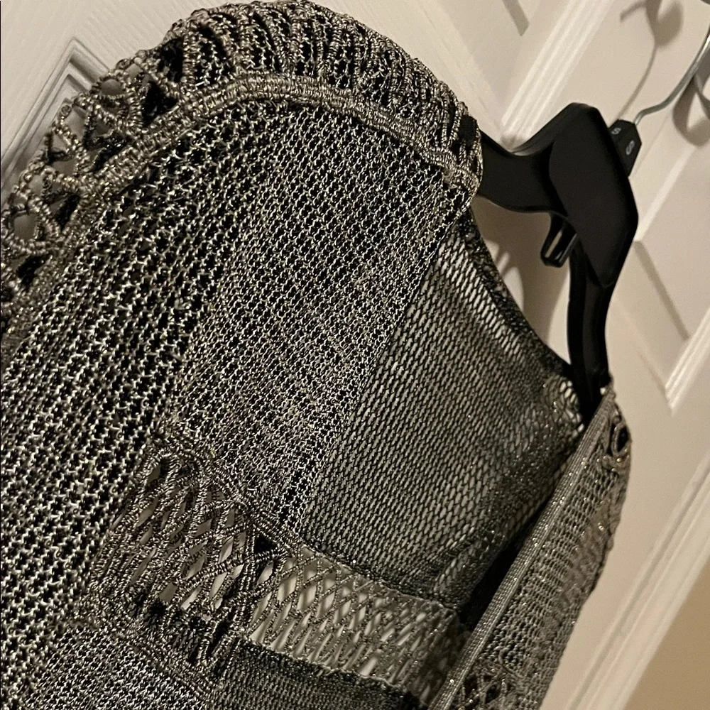 Vintage Lillie Rubin Metallic Silver Open Knit Cardigan - Picture 2 of 4